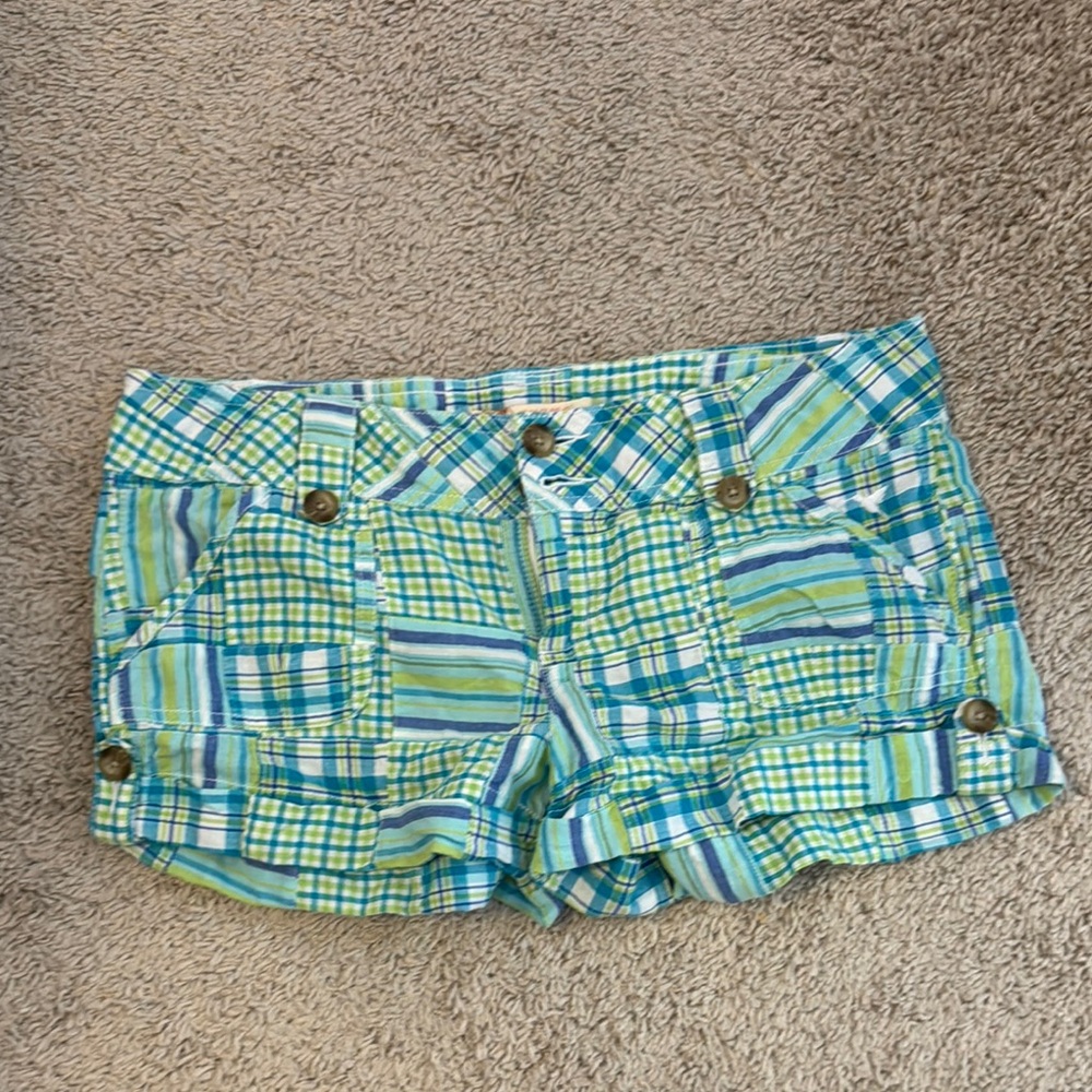 ***6 for $20***Plaid Patchwork Shorts in Blue and Green